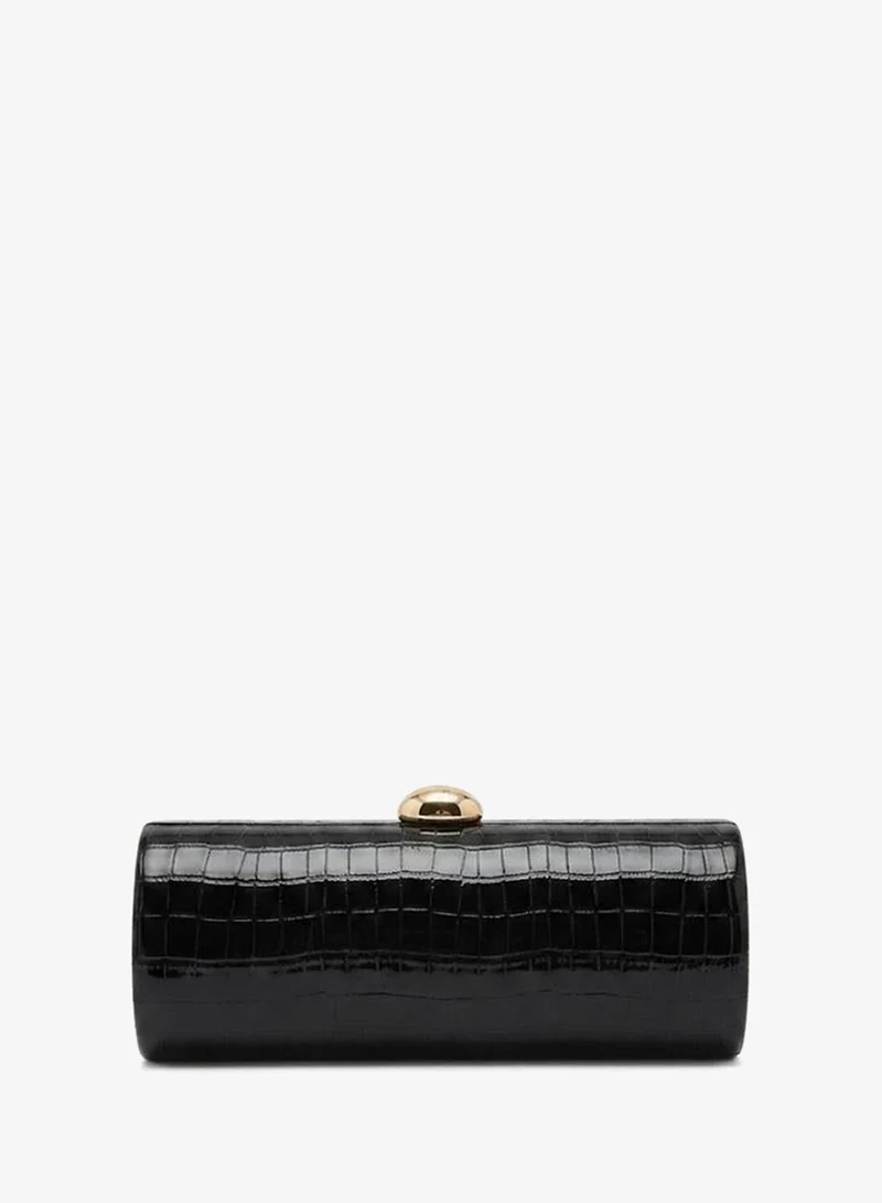 Viny Viny Women's Croc Effect Barrel Clutch Bag – Gold Clasp & Detachable Chain Strap – Weddings, Parties & Formal Occasions – Black, Grey
