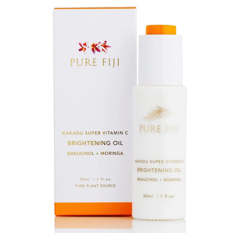 PURE FIJI Vitamin C Brightening Oil With Bakuchiol  Moringa Beauty Face Oil Increase Collagen Production Promote Even Complexion Face Oil For Women 1FlOz
