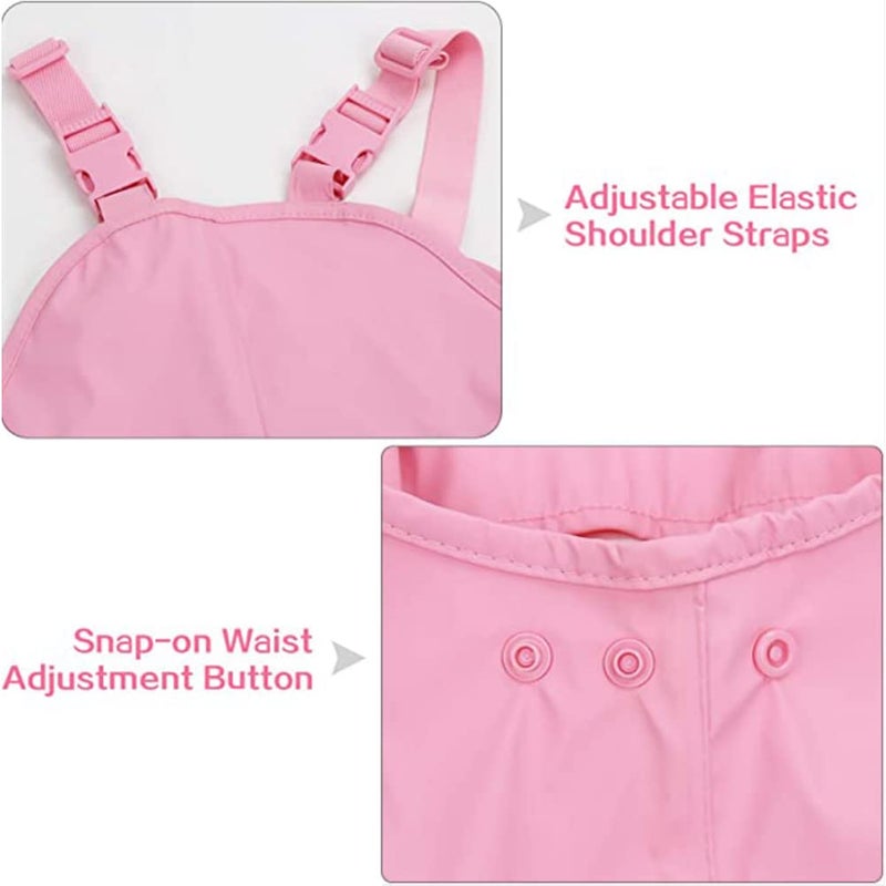 SSAWcasa Kids Rain Pants, Toddler Waterproof Little/Big Boys Girls Pants, Trail and Rain Splash Overalls, Mud Dirty Proof Rain Suspender Trousers (Pink, M) - Image 3