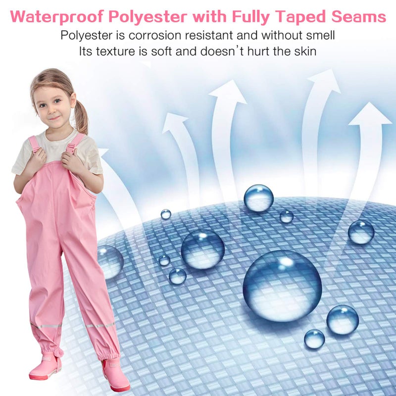 SSAWcasa Kids Rain Pants, Toddler Waterproof Little/Big Boys Girls Pants, Trail and Rain Splash Overalls, Mud Dirty Proof Rain Suspender Trousers (Pink, M) - Image 5