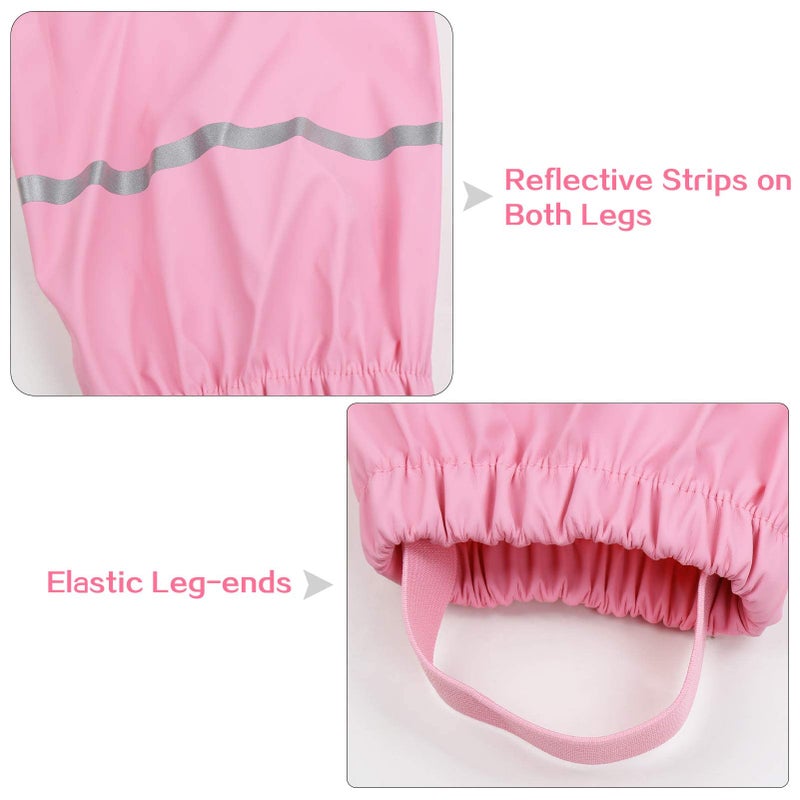 SSAWcasa Kids Rain Pants, Toddler Waterproof Little/Big Boys Girls Pants, Trail and Rain Splash Overalls, Mud Dirty Proof Rain Suspender Trousers (Pink, M) - Image 4
