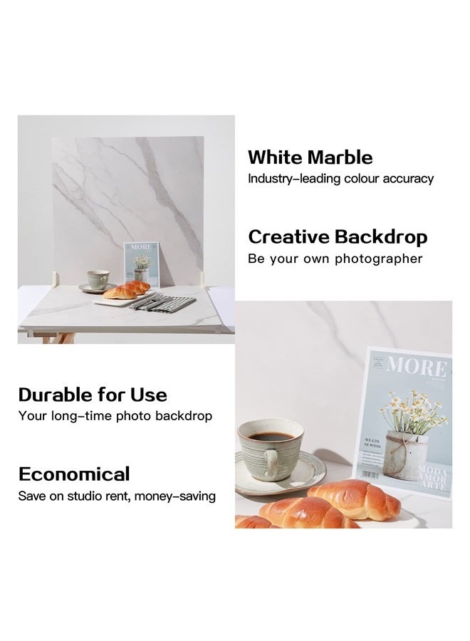 BEIYANG 2 Marble 24x24in Photography Backdrop Boards with 2 PCS Bracket for Flat Lay or Food Photography Background Marble and White Backdrop Photo Table Backdrop - Image 2