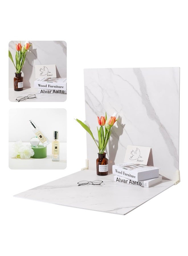 BEIYANG 2 Marble 24x24in Photography Backdrop Boards with 2 PCS Bracket for Flat Lay or Food Photography Background Marble and White Backdrop Photo Table Backdrop - Image 1