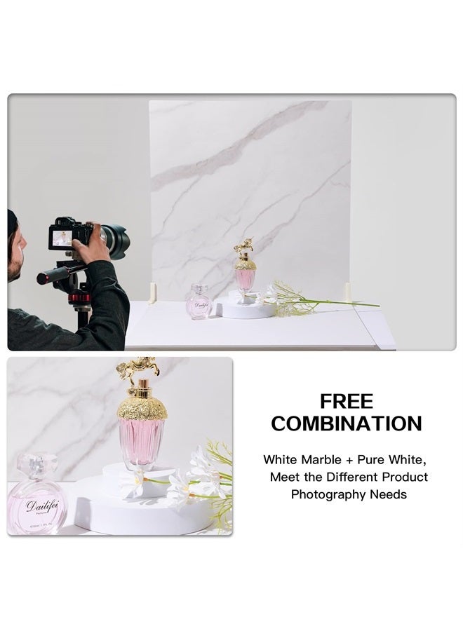 BEIYANG 2 Marble 24x24in Photography Backdrop Boards with 2 PCS Bracket for Flat Lay or Food Photography Background Marble and White Backdrop Photo Table Backdrop - Image 5