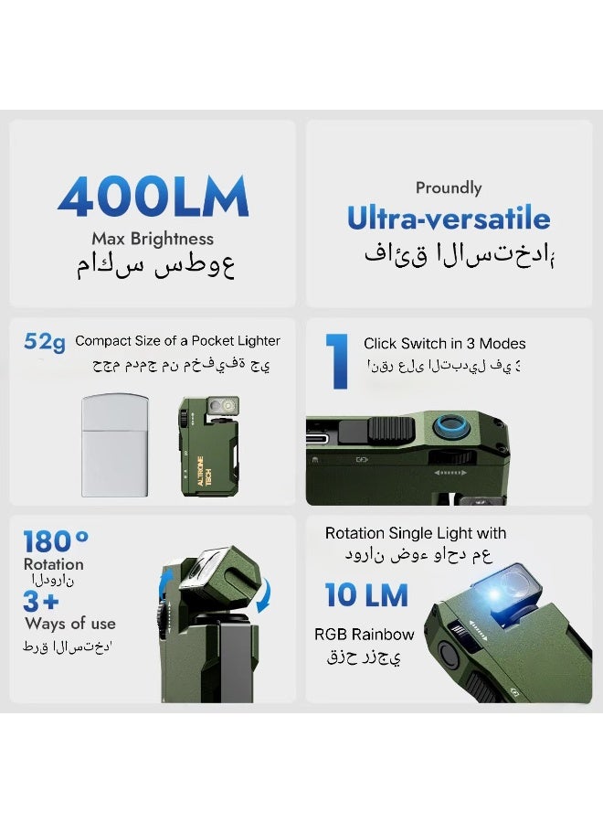 ألترون مصباح يدوي ALTRONE صغير قابل لإعادة الشحن من نوع G5، بقوة 400 لومن | مصباح يدوي مغناطيسي بسلسلة مفاتيح مع إضاءة RGB، ومشبك دوار 180 درجة، وشحن سريع من النوع C، ومصباح جيب مقاوم للماء للتخييم والتنزه والطوارئ. - Image 2