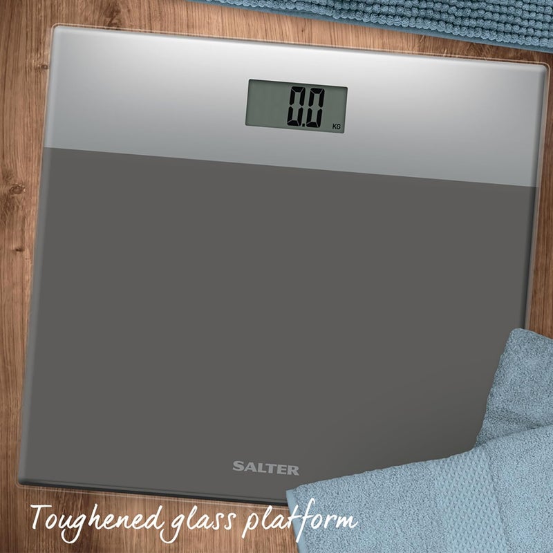 Salter Digital Bathroom Scale Easy Read LCD Display 180 kg 28 st Capacity Instant Read Step On Activation Battery Included Neat Storage 15 Year Guarantee Two Tone Design SilverGrey - Image 4