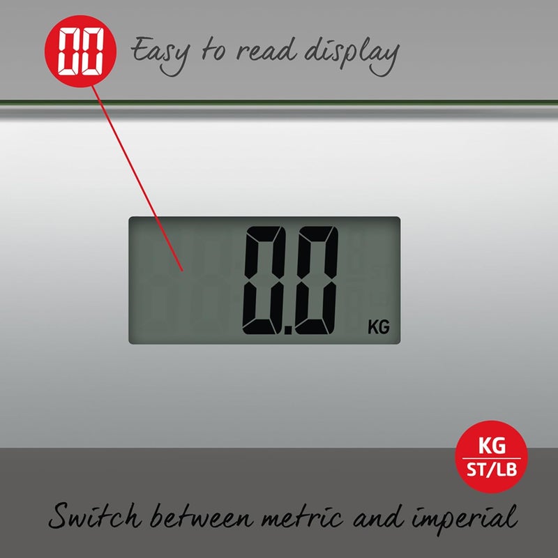 Salter Digital Bathroom Scale Easy Read LCD Display 180 kg 28 st Capacity Instant Read Step On Activation Battery Included Neat Storage 15 Year Guarantee Two Tone Design SilverGrey - Image 3