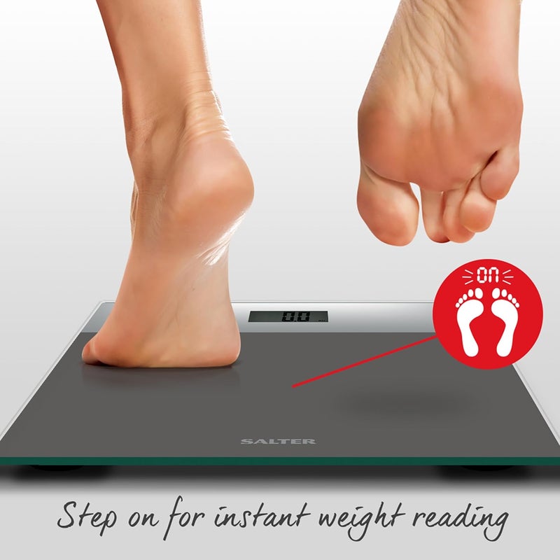 Salter Digital Bathroom Scale Easy Read LCD Display 180 kg 28 st Capacity Instant Read Step On Activation Battery Included Neat Storage 15 Year Guarantee Two Tone Design SilverGrey - Image 5