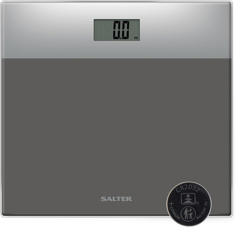 Salter Digital Bathroom Scale Easy Read LCD Display 180 kg 28 st Capacity Instant Read Step On Activation Battery Included Neat Storage 15 Year Guarantee Two Tone Design SilverGrey - Image 1