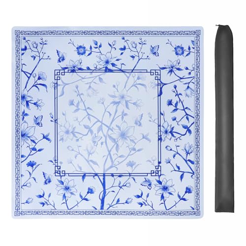 Jongyance Large Blue Printed Mahjong Mat 315x315 with Black Carrying Bag AntiSlip NoiseReducing Mahjong Table Mat for MahjonggPoker Board Games Dominoes and Card - Image 1