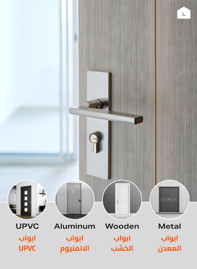 LAWAZIM 60mm Thumbturn Cylinder Keyless Euro Lock with Handle Matte Silver Steel Latch Operation for Bathroom Office Warehouse Wooden Metal Door Security Replacement - Image 5