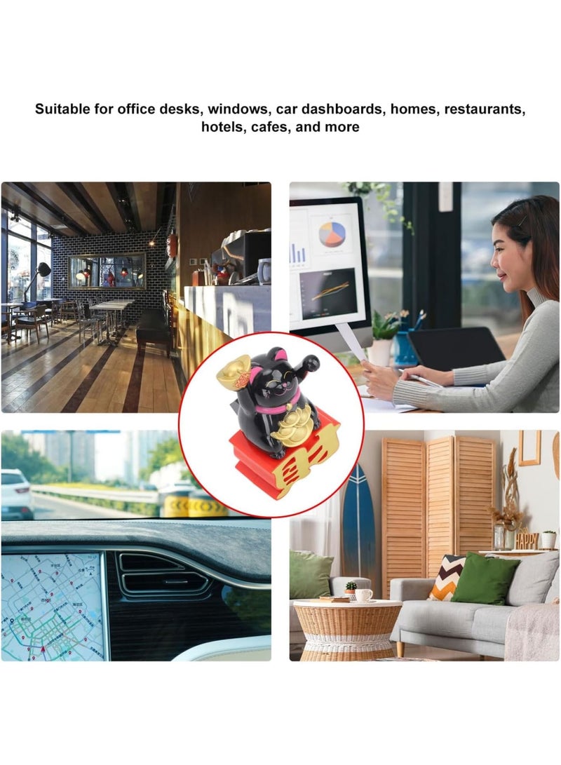 SOLARAE Lucky Fortune Cat, Lucky Cat Ornament, Luck Cat Waving Arm, Gold Waving Lucky Fortune Welcoming Cat, Feng Shui Maneki Neko Beckoning Waving Wealth, Business is Booming - Image 3