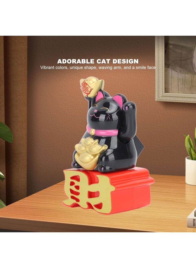 SOLARAE Lucky Fortune Cat, Lucky Cat Ornament, Luck Cat Waving Arm, Gold Waving Lucky Fortune Welcoming Cat, Feng Shui Maneki Neko Beckoning Waving Wealth, Business is Booming - Image 2