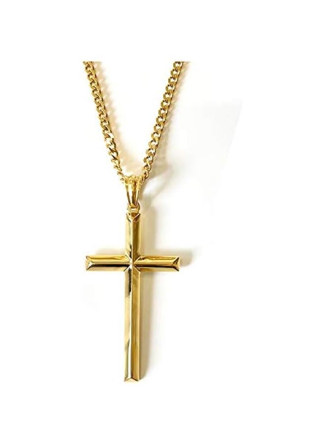 Arabest 18K Gold Chain Style Cross Pendant Necklace Solid Clasp for Men, Husband Thin for Charms Miami Cuban Link Diamond Cut Religious Beveled Edge - Image 1