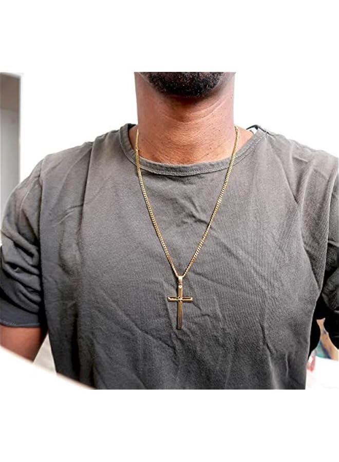 Arabest 18K Gold Chain Style Cross Pendant Necklace Solid Clasp for Men, Husband Thin for Charms Miami Cuban Link Diamond Cut Religious Beveled Edge - Image 3