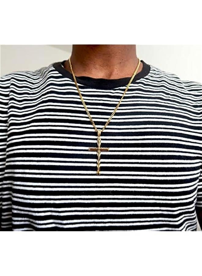 Arabest 18K Gold Chain Style Cross Pendant Necklace Solid Clasp for Men, Husband Thin for Charms Miami Cuban Link Diamond Cut Religious Beveled Edge - Image 4