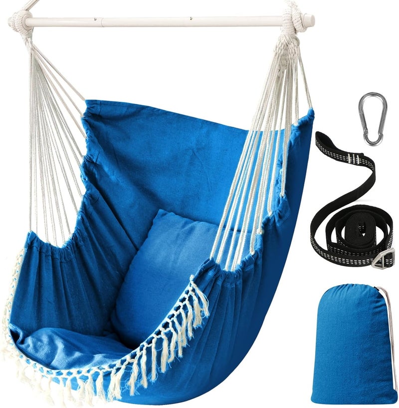 Chihee Swing Chair Hammock Max 227 kg 2 Cushions Included Metal Bar with Non-Slip Slots Portable Hanging Chair Side Pocket Bohemian Chair Large Macrame Indoor Outdoor - Image 1