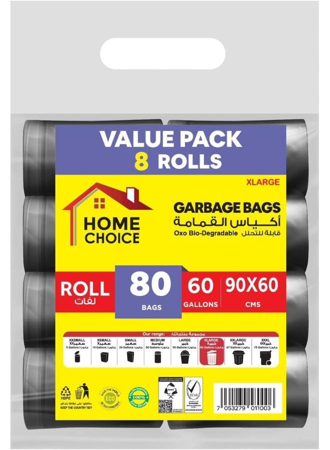 HOME CHOICE 60 Gallons, Pack of 80-Pieces, Size 90x110 cm, ( 10 Trash Bags x 8 Rolls) Bio-degradable Garbage Bags Rolls , Bundle Pack, Value Pack  - Image 1