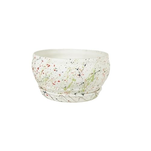 Lasaki Bowl Small Multi Ceramic Pot Planter with Bottom Tray Multi for Plants | Decorative Balcony, Home & Office Succulent Gamla (Bowl : H-8 X D-15 Cm & Plate : H-2X D-13 Cm) Multi_1 - Image 1