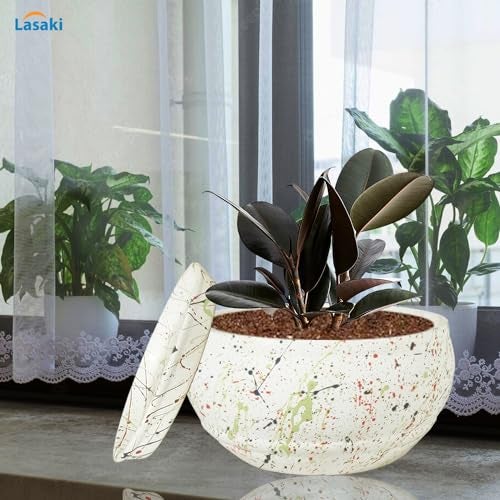 Lasaki Bowl Small Multi Ceramic Pot Planter with Bottom Tray Multi for Plants | Decorative Balcony, Home & Office Succulent Gamla (Bowl : H-8 X D-15 Cm & Plate : H-2X D-13 Cm) Multi_1 - Image 4