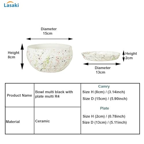 Lasaki Bowl Small Multi Ceramic Pot Planter with Bottom Tray Multi for Plants | Decorative Balcony, Home & Office Succulent Gamla (Bowl : H-8 X D-15 Cm & Plate : H-2X D-13 Cm) Multi_1 - Image 2
