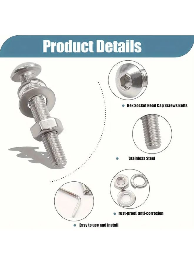 148pcs M6 Metric Stainless Steel Button Head Hex Socket Cap Screw Kit with Washers Nuts - Image 5