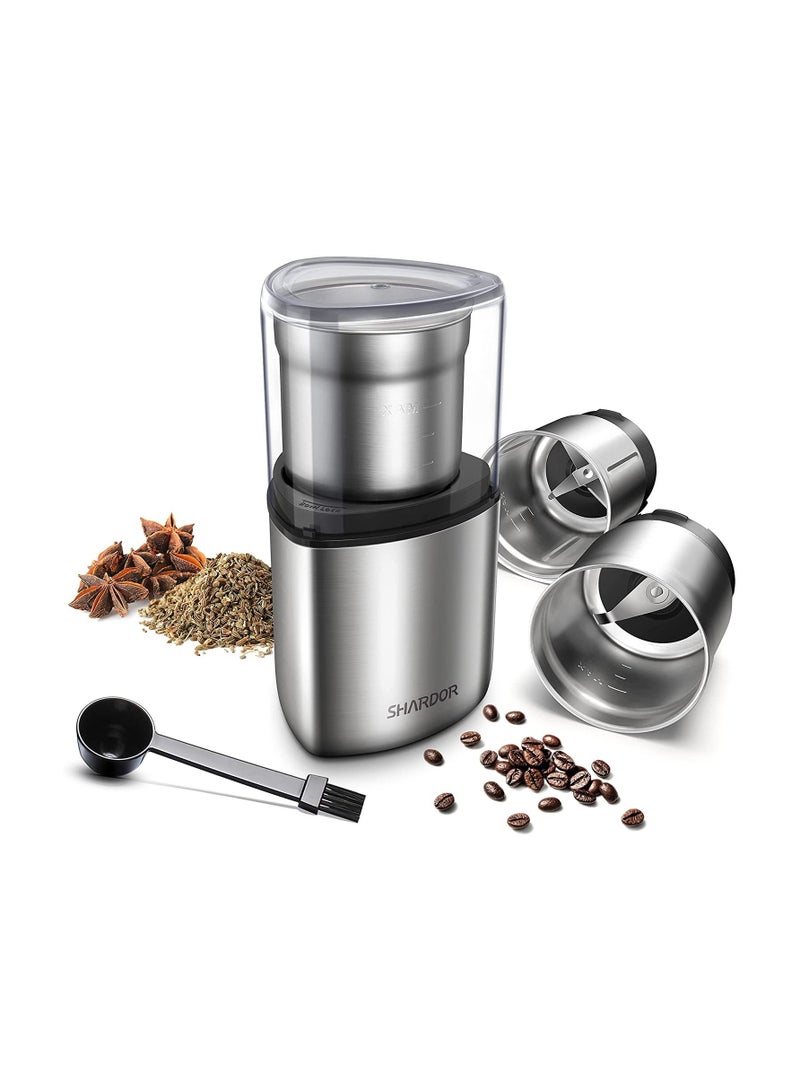 SHARDOR Coffee Grinder Electric Herb/Wet Grinder for Spices and Seeds with 2 Removable Stainless Steel Bowls, Silver - Image 1