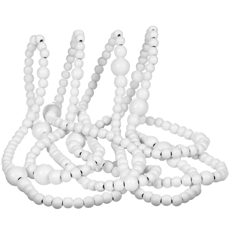 Canlierr 12 Feet Christmas Wooden Beads Garland Round Craft Farmhouse Vintage Wood Bead Garlands for Xmas Decoration SuppliesWhite