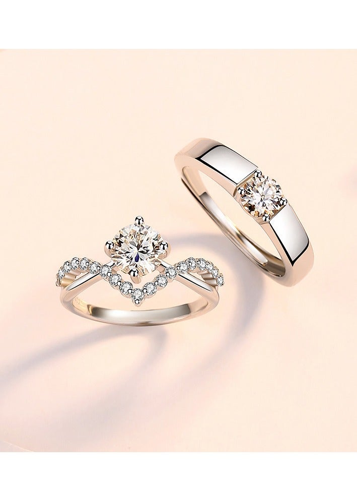 Couple ring, four prongs, 1 carat zircon diamond ring, a pair of open-ended - Image 1