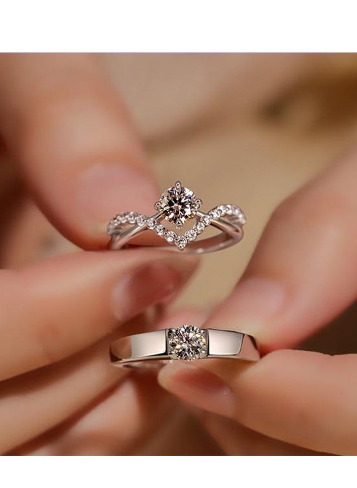 Couple ring, four prongs, 1 carat zircon diamond ring, a pair of open-ended - Image 3