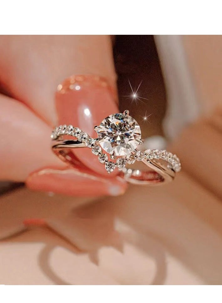 Couple ring, four prongs, 1 carat zircon diamond ring, a pair of open-ended - Image 4