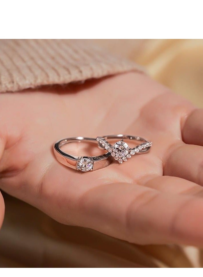 Couple ring, four prongs, 1 carat zircon diamond ring, a pair of open-ended - Image 5