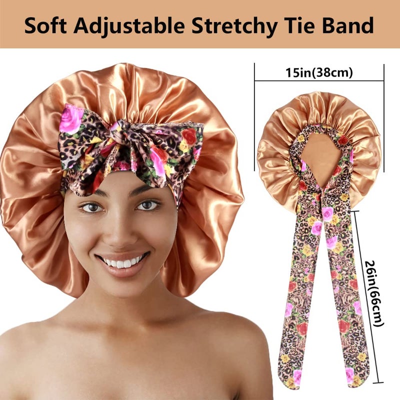 Heniho 2pcs Large Silky Bonnets with tie Band Braid Bonnet, Satin Bonnet for Sleeping Curly Hair, D - Image 3