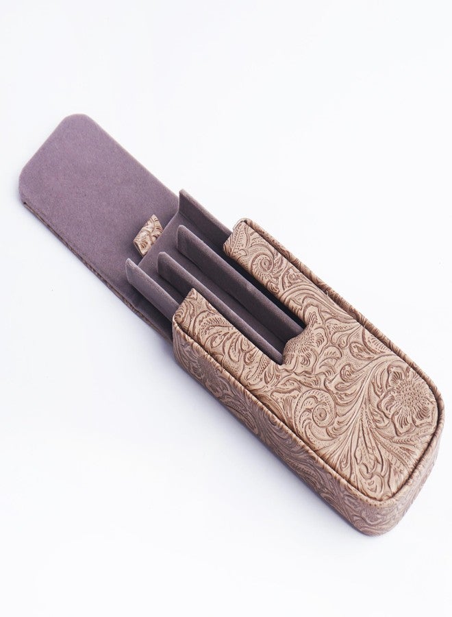 Haecsfl Leather Triple Pen Case Pencil Pouch Holder for Three Fountain Ballpoint Rollerball Pens and Pencils Gift Choice for Man/Woman/Office(1-Carved3 Apricot) - Image 2