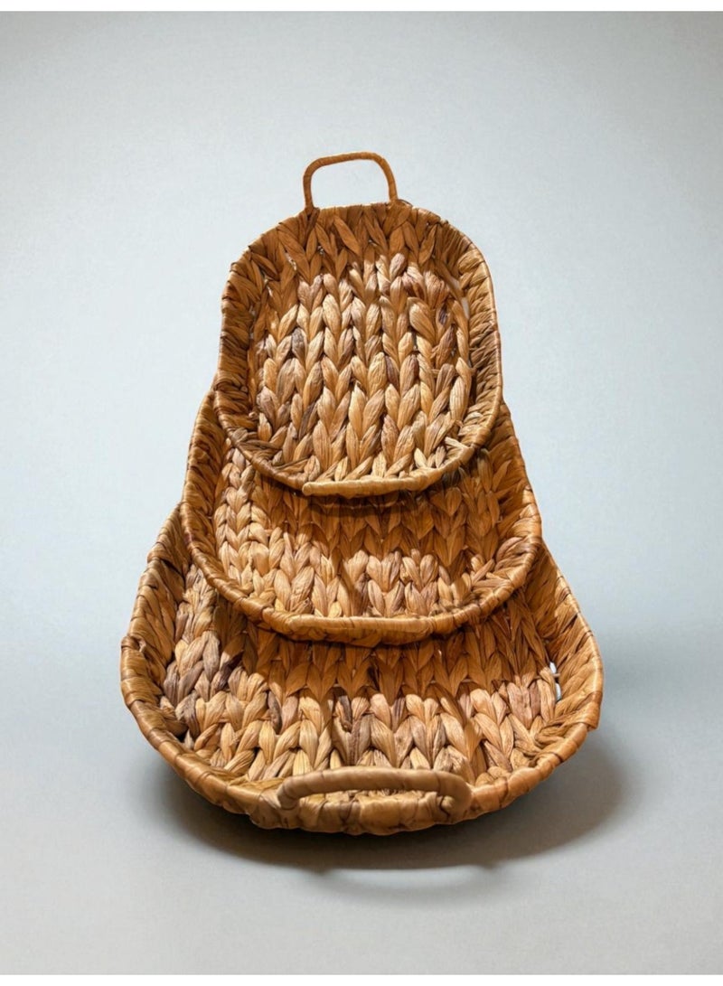 3-Piece Set – Handwoven Natural Seagrass Oval Serving Trays with Handles - Image 1