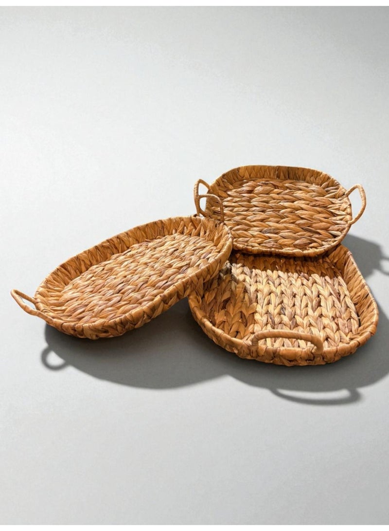 3-Piece Set – Handwoven Natural Seagrass Oval Serving Trays with Handles - Image 2
