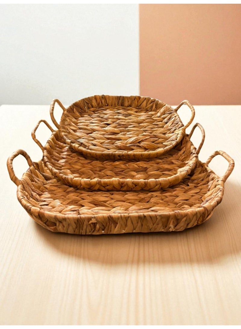 3-Piece Set – Handwoven Natural Seagrass Oval Serving Trays with Handles - Image 3