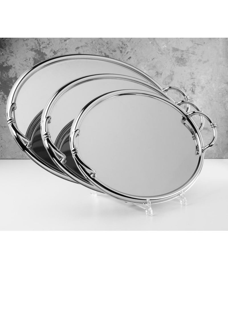 3 Piece Oval Steel Serving Tray Set