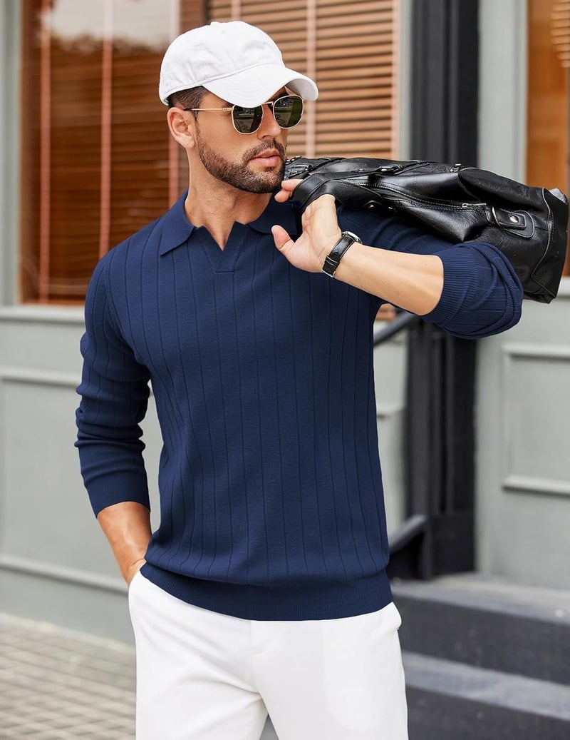 NORTHWIND Men's Cotton Full Sleeve Collar Polo Sweater for Man Rib Knitted Sweaters for Men Winter Pullover Sweater for Men (in, Alpha, M, Ink Navy) - Image 5