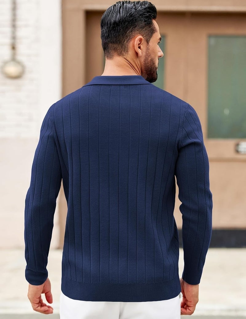 NORTHWIND Men's Cotton Full Sleeve Collar Polo Sweater for Man Rib Knitted Sweaters for Men Winter Pullover Sweater for Men (in, Alpha, M, Ink Navy) - Image 2