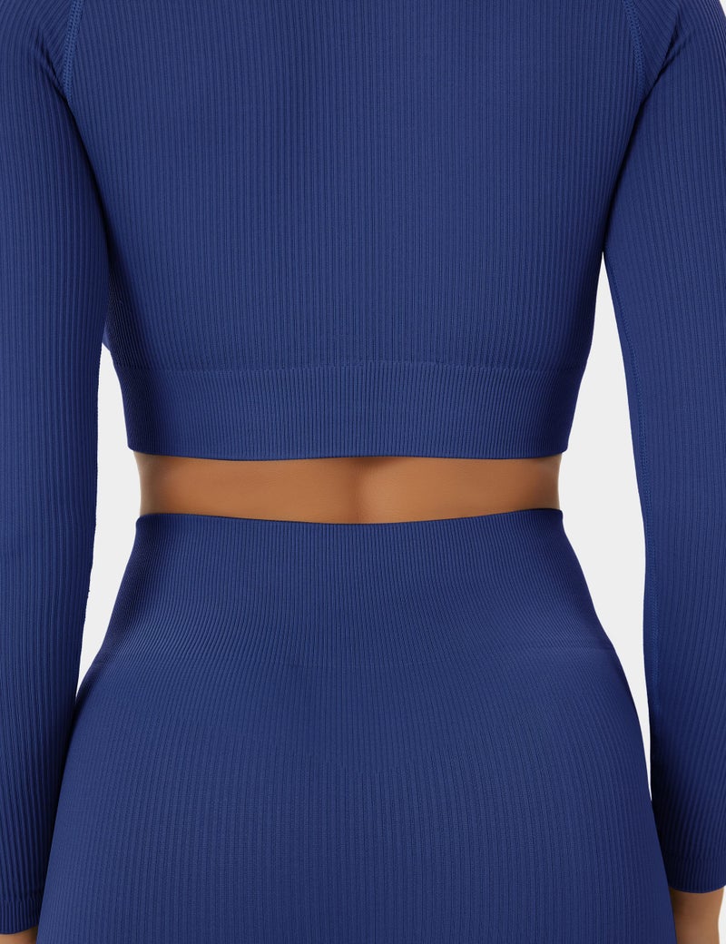 Buttergene Women Workout Sets 2 Pieces Long Sleeve Yoga Outfits Gym Clothes Seamless Ribbed Crop Top High Waist Leggings - Image 5