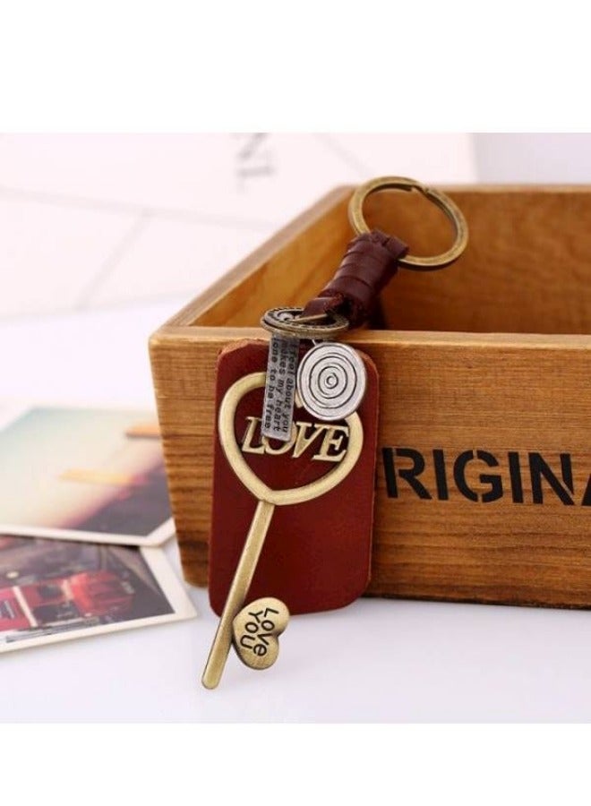 حلقة مفاتيح جلدية مضفرة من سبائك المعدن - Image 2