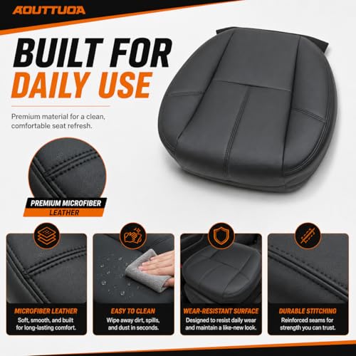 AOUTTUOA #193 Black Driver or Passenger Side Bottom Replacement Seat Cover Microfiber Leather Fit for Chevy Silverado Suburban Avalanche GMC Sierra Tahoe Yukon 2007 2008 2009 2010 2011 2012 2013 2014 - Image 3