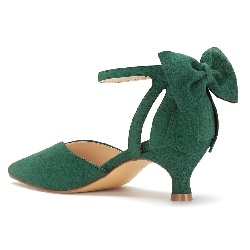 Carcuume Women's Kitten Heels with Bow Closed Toe Sandals Ankle Strap Wedding Pump Shoes, Beni-Green-9 - Image 3