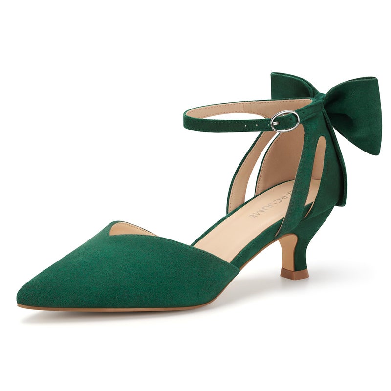 Carcuume Women's Kitten Heels with Bow Closed Toe Sandals Ankle Strap Wedding Pump Shoes, Beni-Green-9 - Image 1