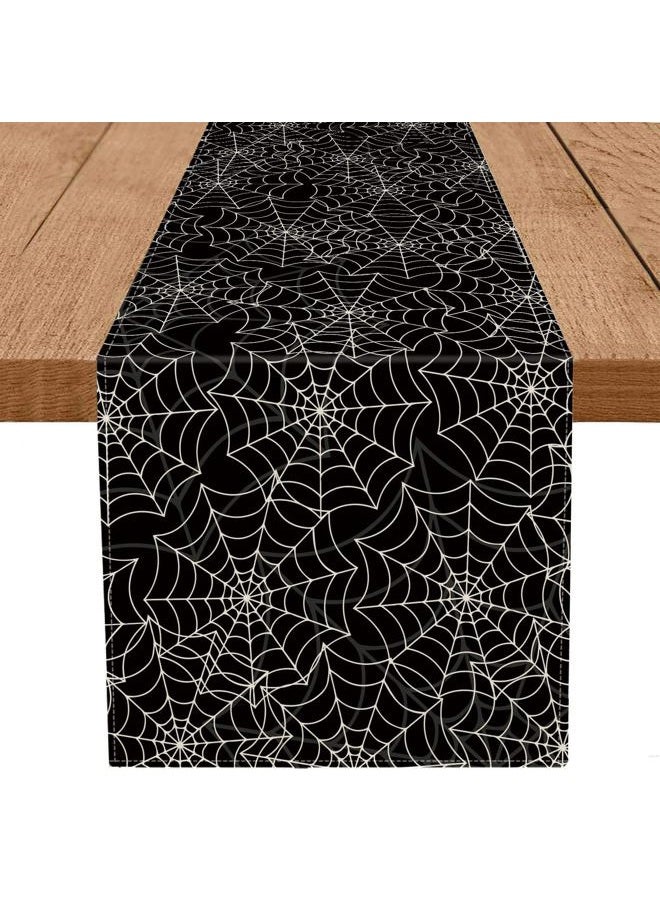 GAGEC Halloween Table Runner Spider Web Black Linen Table Runners for Seasonal Holidays Indoor Outdoor Kitchen Dining Party Home Decor 13 x 60 Inch - Image 1
