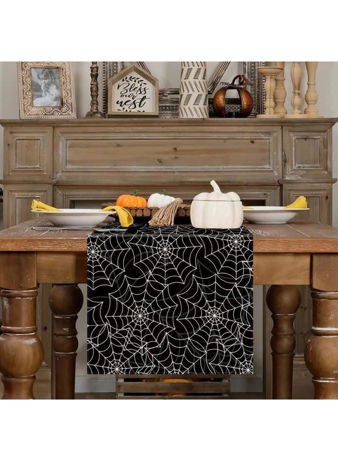 GAGEC Halloween Table Runner Spider Web Black Linen Table Runners for Seasonal Holidays Indoor Outdoor Kitchen Dining Party Home Decor 13 x 60 Inch - Image 2