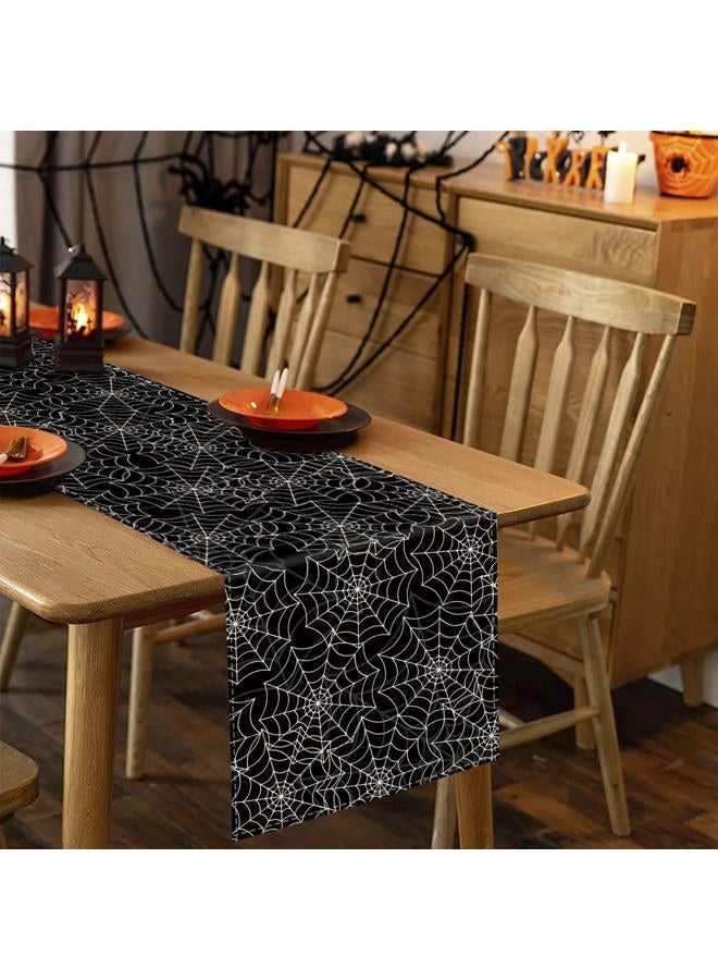 GAGEC Halloween Table Runner Spider Web Black Linen Table Runners for Seasonal Holidays Indoor Outdoor Kitchen Dining Party Home Decor 13 x 60 Inch - Image 4