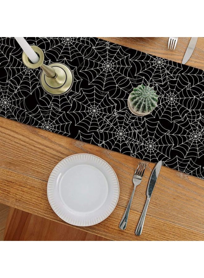 GAGEC Halloween Table Runner Spider Web Black Linen Table Runners for Seasonal Holidays Indoor Outdoor Kitchen Dining Party Home Decor 13 x 60 Inch - Image 3