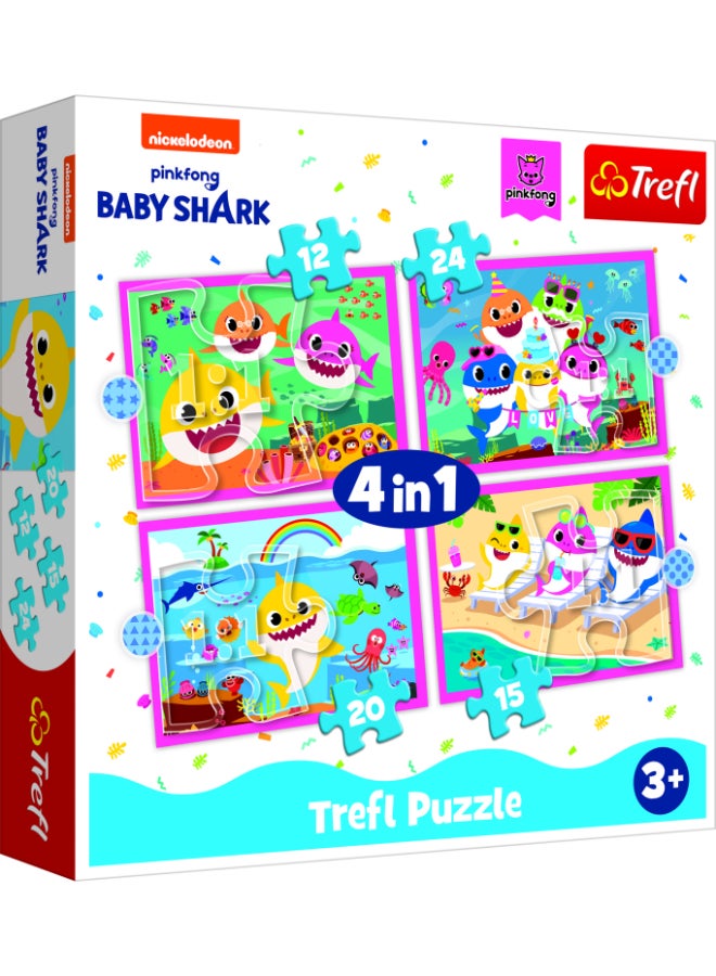 Trefl Puzzles - "4in1 (12, 15, 20, 24)" - The Shark family / Viacom Baby Shark - Image 1